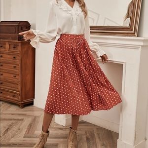 Orange Polka Dot Pleated Skirt